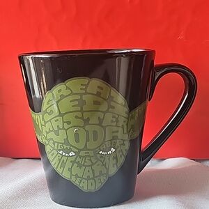 Star Wars Black Ceramic Mug with Yoda Green Word-Art Skull Graphic